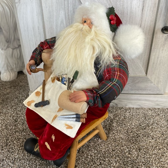 Vintage Sitting Santa W/ Tools & Paints Repairing Toys 13.5” Sitting on Chair - Picture 8 of 13